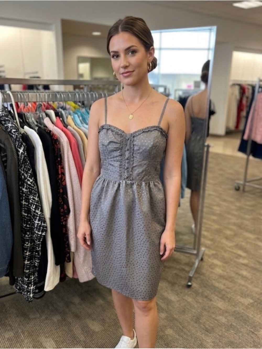 American Eagle Outfitters Gray Polka Dot Sweetheart Mini Dress